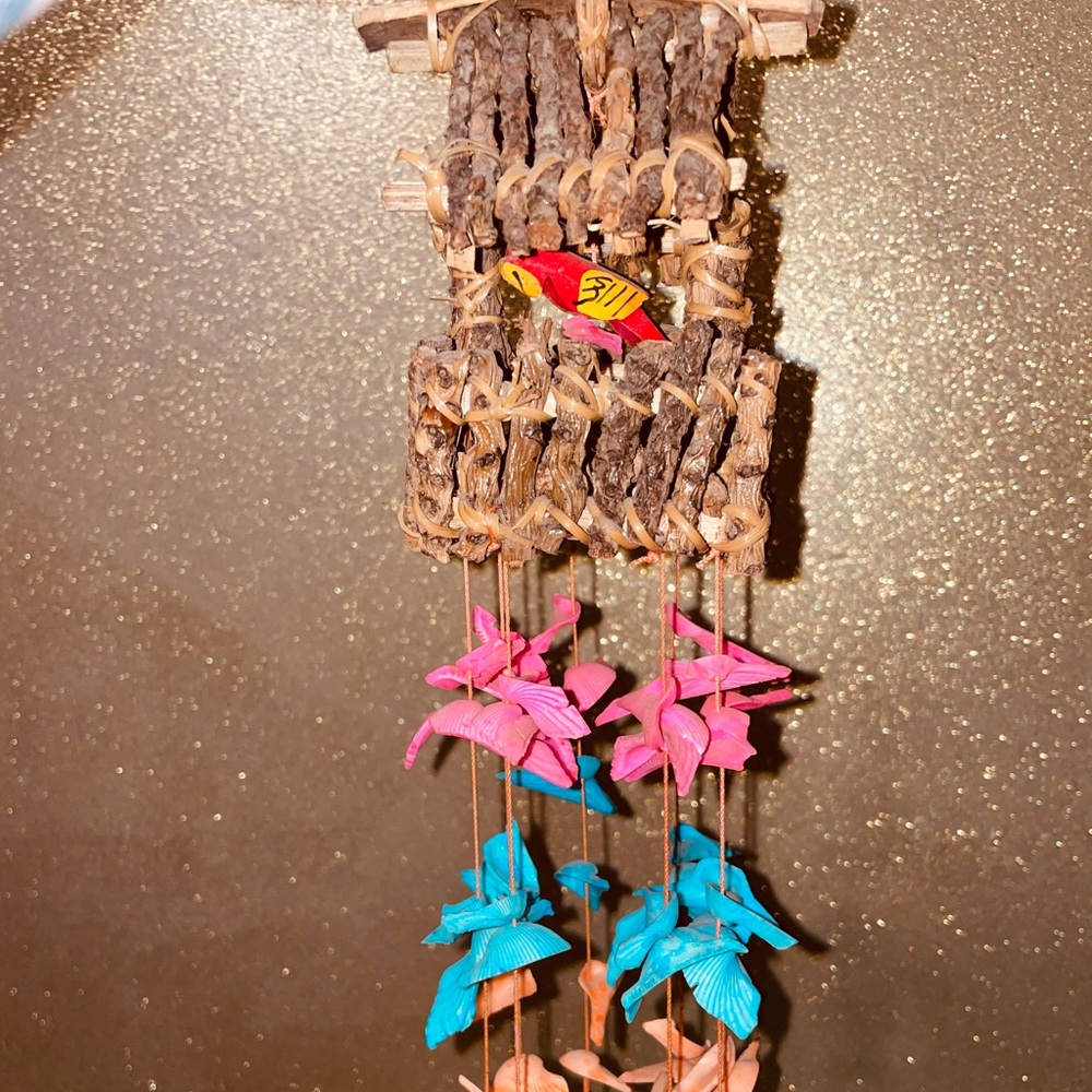 Hanging Bohemian seashell parrot wind chime